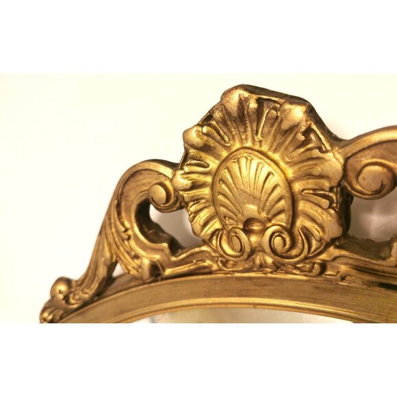 Vintage Italian Gilded Wood Oval Wall Mirror Ornate Rococo Shell - Picture 9 of 10